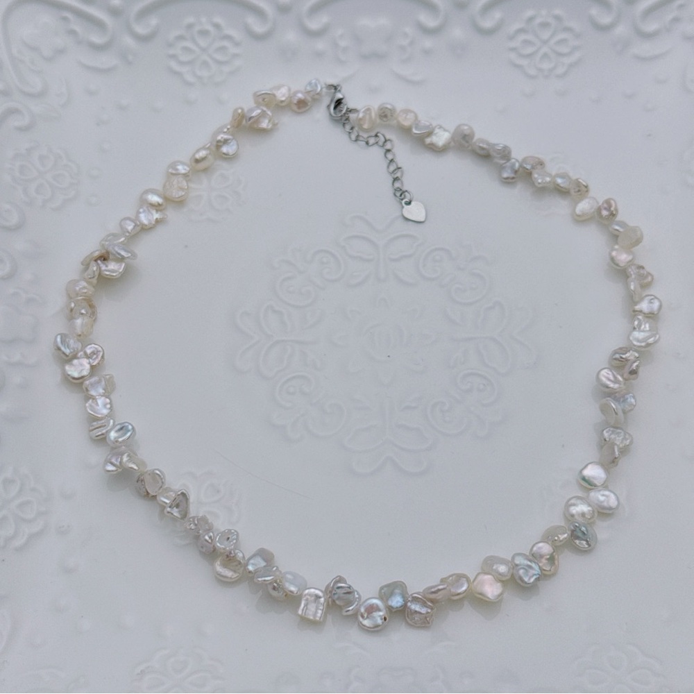 26X210 Handmade Flower Petal Freshwater Baroque Pearl Dainty Necklace